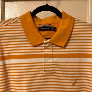 Nautica Men’s XL Polo Orange and White Stripe Embroidered Logo Short Sleeve